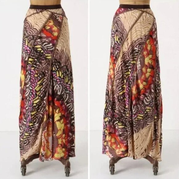 Anthropologie Fluttering Patchwork Silk Maxi Skirt Size Large by TINY - Picture 1 of 13